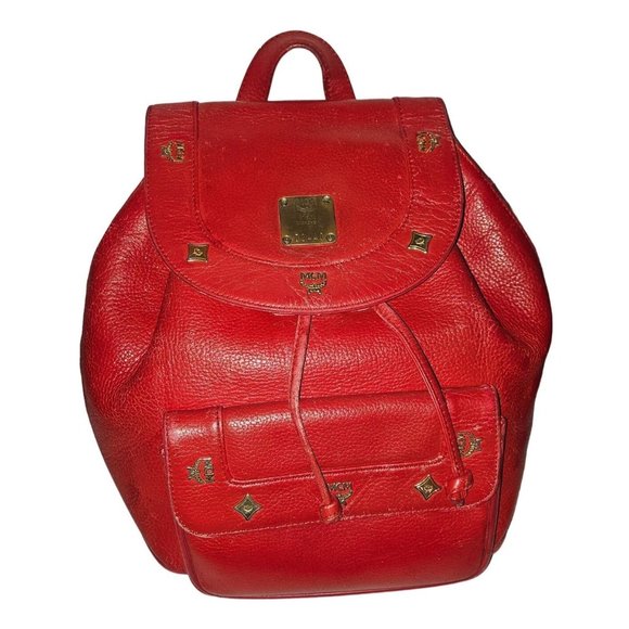 MCM vintage red leather backpack with gold hardware - Picture 1 of 16